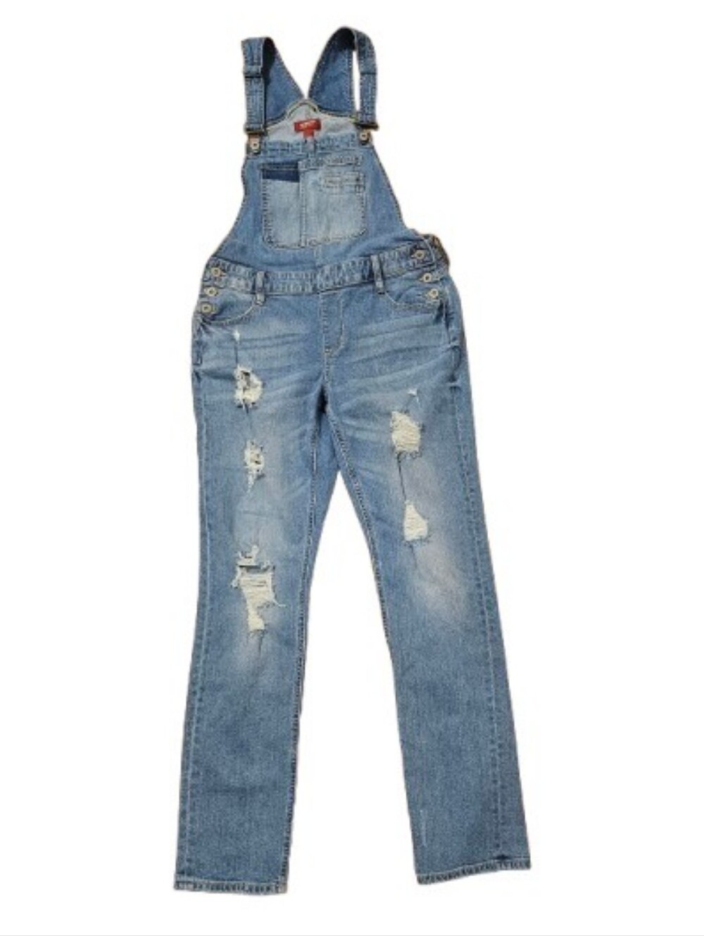 Arizona Distressed Light Blue Denim Overalls - Women Jeans